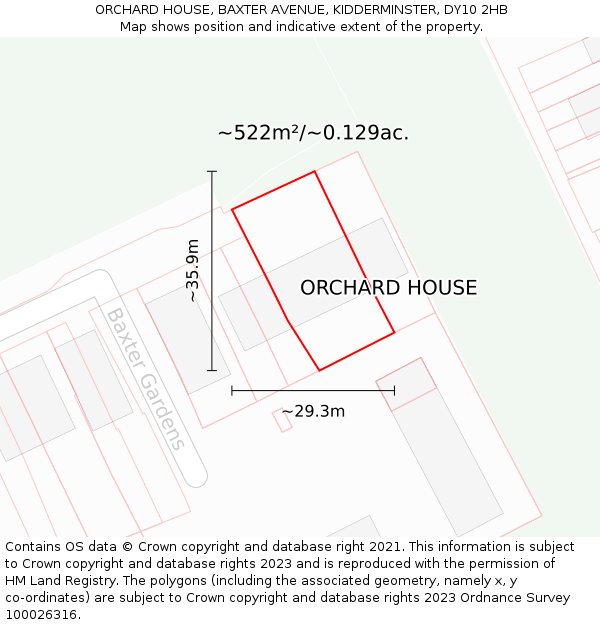 ORCHARD HOUSE, BAXTER AVENUE, KIDDERMINSTER, DY10 2HB: Plot and title map