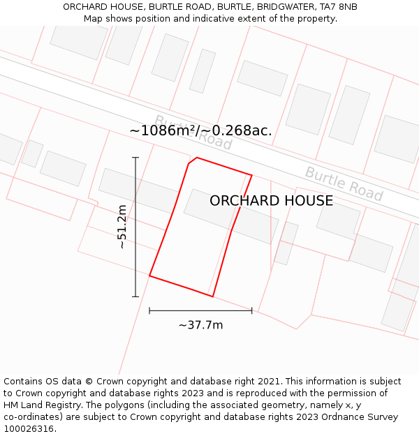 ORCHARD HOUSE, BURTLE ROAD, BURTLE, BRIDGWATER, TA7 8NB: Plot and title map
