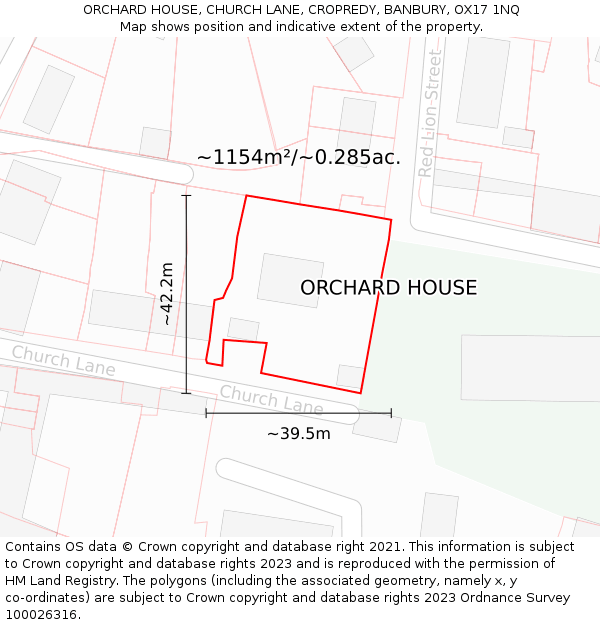 ORCHARD HOUSE, CHURCH LANE, CROPREDY, BANBURY, OX17 1NQ: Plot and title map