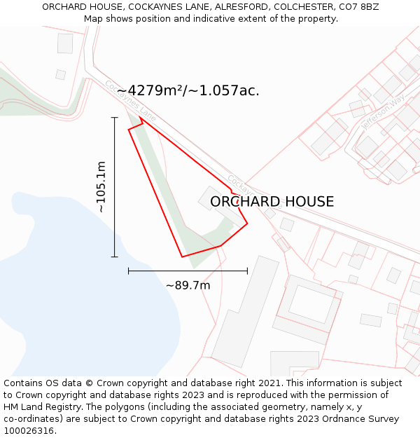 ORCHARD HOUSE, COCKAYNES LANE, ALRESFORD, COLCHESTER, CO7 8BZ: Plot and title map