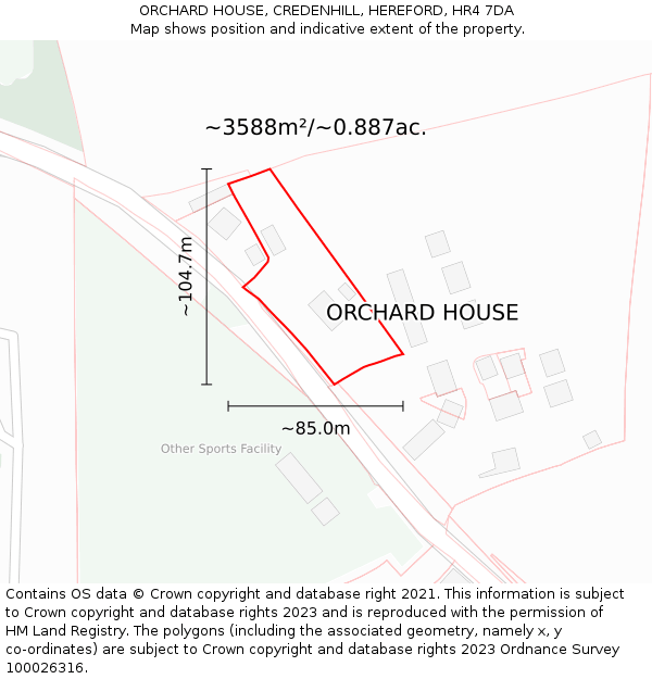 ORCHARD HOUSE, CREDENHILL, HEREFORD, HR4 7DA: Plot and title map