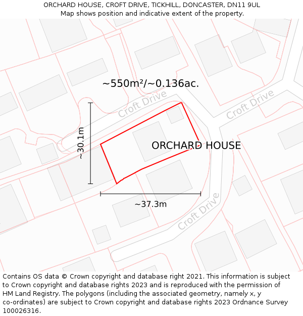 ORCHARD HOUSE, CROFT DRIVE, TICKHILL, DONCASTER, DN11 9UL: Plot and title map