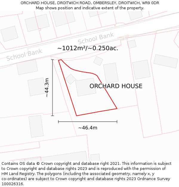 ORCHARD HOUSE, DROITWICH ROAD, OMBERSLEY, DROITWICH, WR9 0DR: Plot and title map