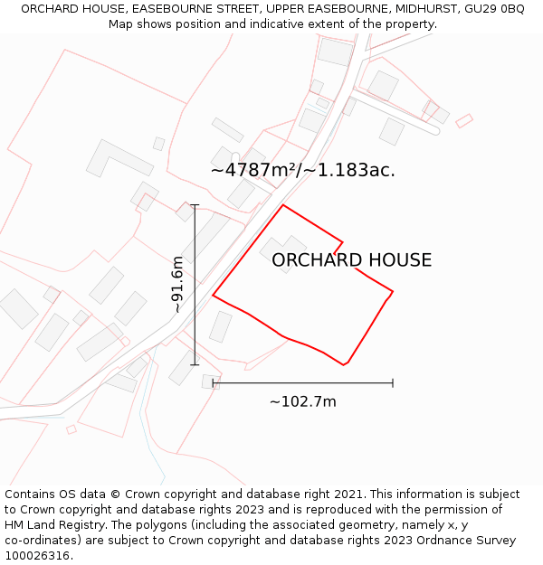 ORCHARD HOUSE, EASEBOURNE STREET, UPPER EASEBOURNE, MIDHURST, GU29 0BQ: Plot and title map