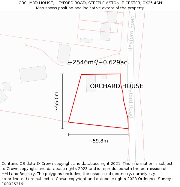 ORCHARD HOUSE, HEYFORD ROAD, STEEPLE ASTON, BICESTER, OX25 4SN: Plot and title map
