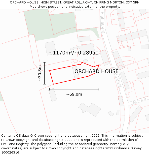 ORCHARD HOUSE, HIGH STREET, GREAT ROLLRIGHT, CHIPPING NORTON, OX7 5RH: Plot and title map