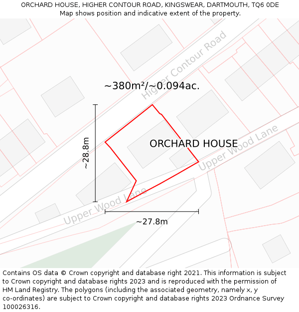 ORCHARD HOUSE, HIGHER CONTOUR ROAD, KINGSWEAR, DARTMOUTH, TQ6 0DE: Plot and title map