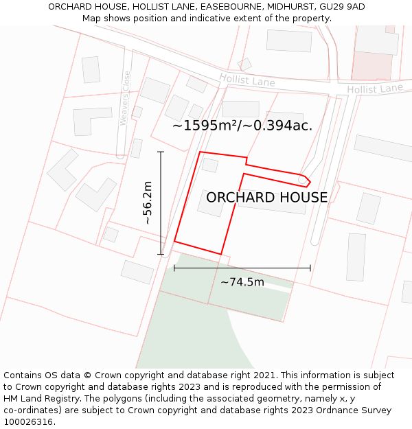 ORCHARD HOUSE, HOLLIST LANE, EASEBOURNE, MIDHURST, GU29 9AD: Plot and title map