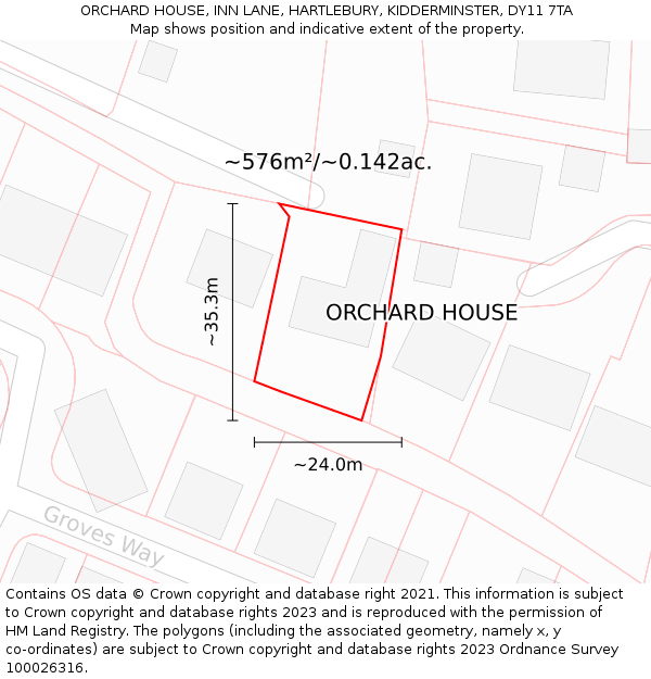 ORCHARD HOUSE, INN LANE, HARTLEBURY, KIDDERMINSTER, DY11 7TA: Plot and title map
