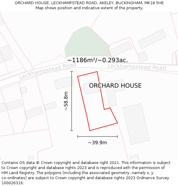 ORCHARD HOUSE, LECKHAMPSTEAD ROAD, AKELEY, BUCKINGHAM, MK18 5HE: Plot and title map