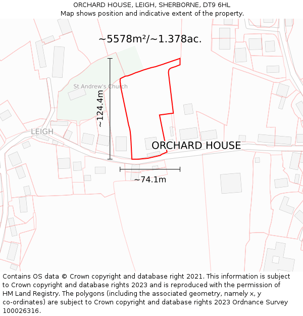 ORCHARD HOUSE, LEIGH, SHERBORNE, DT9 6HL: Plot and title map