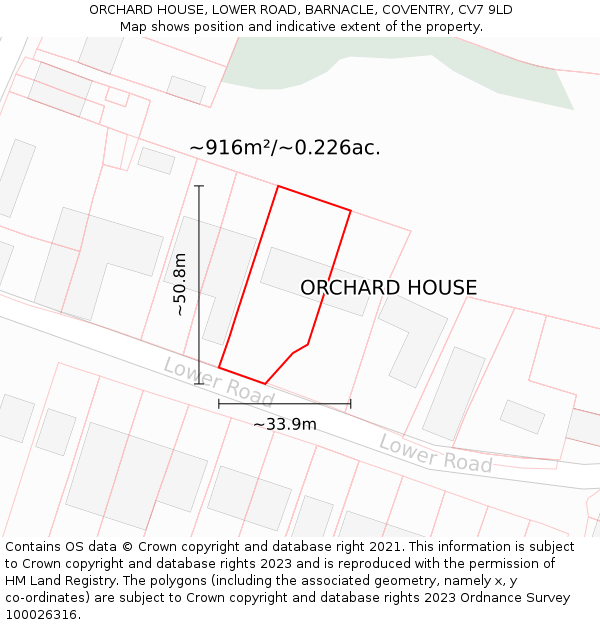ORCHARD HOUSE, LOWER ROAD, BARNACLE, COVENTRY, CV7 9LD: Plot and title map