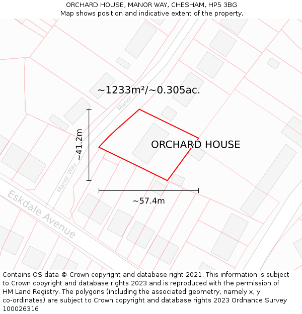 ORCHARD HOUSE, MANOR WAY, CHESHAM, HP5 3BG: Plot and title map
