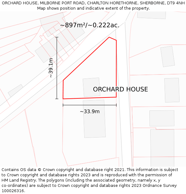 ORCHARD HOUSE, MILBORNE PORT ROAD, CHARLTON HORETHORNE, SHERBORNE, DT9 4NH: Plot and title map