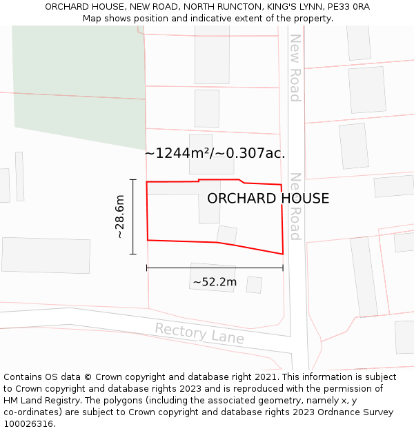 ORCHARD HOUSE, NEW ROAD, NORTH RUNCTON, KING'S LYNN, PE33 0RA: Plot and title map