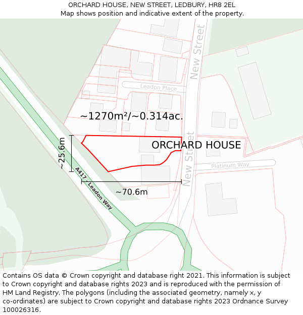 ORCHARD HOUSE, NEW STREET, LEDBURY, HR8 2EL: Plot and title map