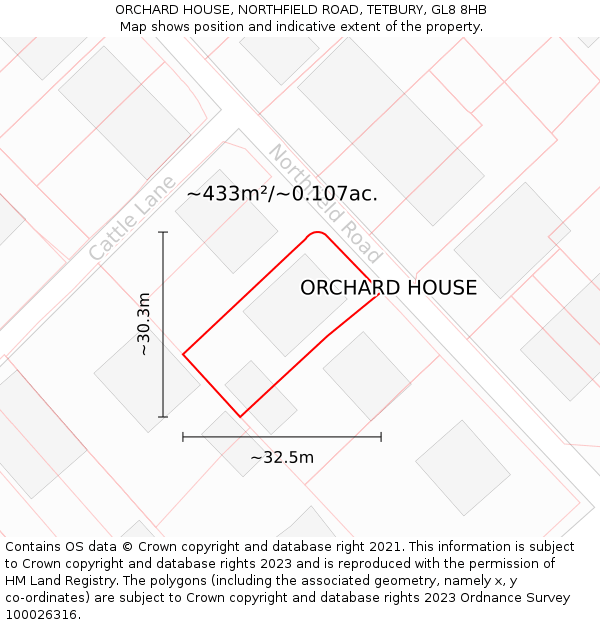 ORCHARD HOUSE, NORTHFIELD ROAD, TETBURY, GL8 8HB: Plot and title map