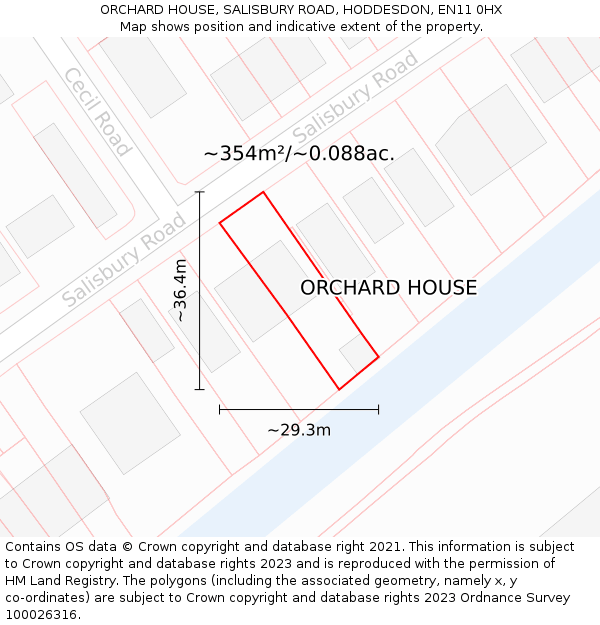 ORCHARD HOUSE, SALISBURY ROAD, HODDESDON, EN11 0HX: Plot and title map