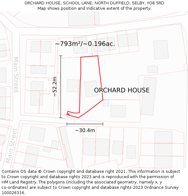 ORCHARD HOUSE, SCHOOL LANE, NORTH DUFFIELD, SELBY, YO8 5RD: Plot and title map
