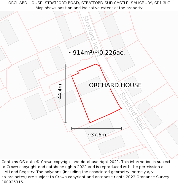 ORCHARD HOUSE, STRATFORD ROAD, STRATFORD SUB CASTLE, SALISBURY, SP1 3LG: Plot and title map