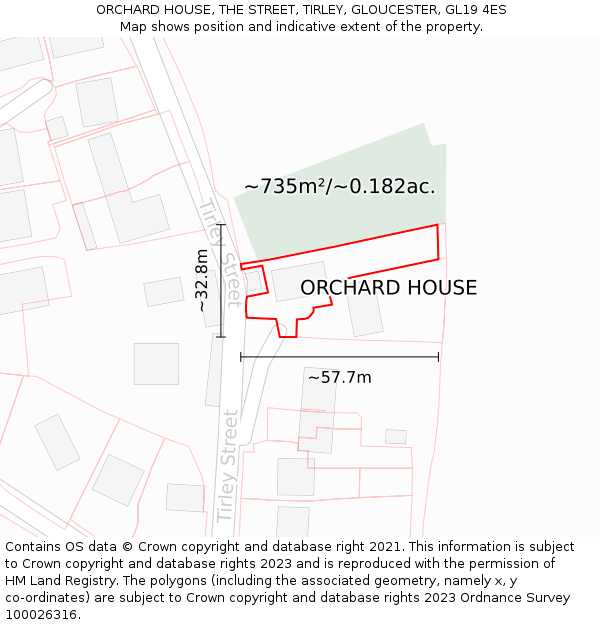ORCHARD HOUSE, THE STREET, TIRLEY, GLOUCESTER, GL19 4ES: Plot and title map
