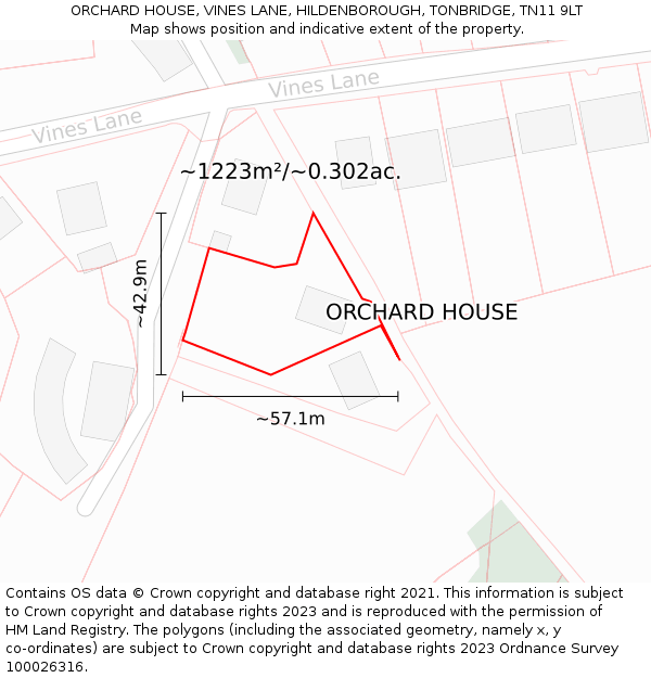 ORCHARD HOUSE, VINES LANE, HILDENBOROUGH, TONBRIDGE, TN11 9LT: Plot and title map