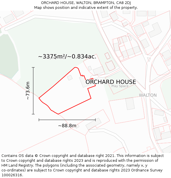 ORCHARD HOUSE, WALTON, BRAMPTON, CA8 2DJ: Plot and title map