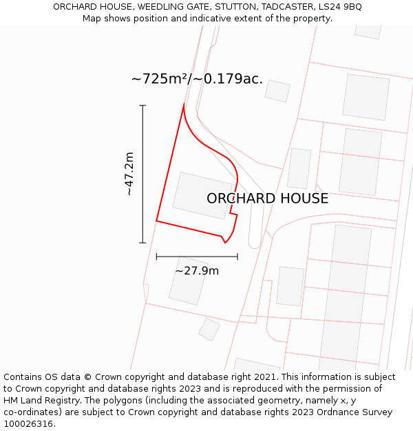 ORCHARD HOUSE, WEEDLING GATE, STUTTON, TADCASTER, LS24 9BQ: Plot and title map