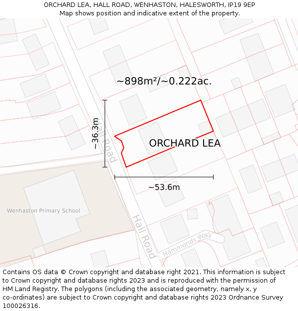 ORCHARD LEA, HALL ROAD, WENHASTON, HALESWORTH, IP19 9EP: Plot and title map
