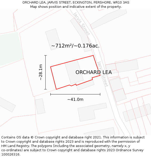 ORCHARD LEA, JARVIS STREET, ECKINGTON, PERSHORE, WR10 3AS: Plot and title map