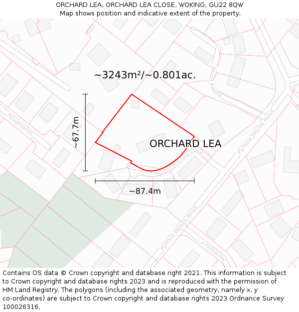 ORCHARD LEA, ORCHARD LEA CLOSE, WOKING, GU22 8QW: Plot and title map