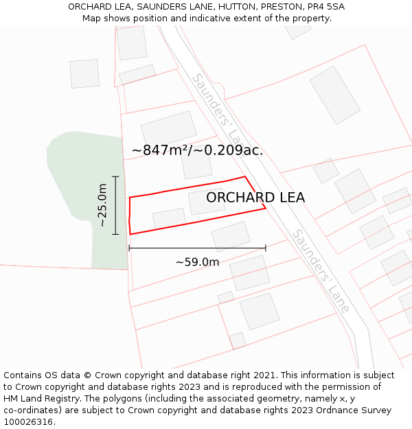 ORCHARD LEA, SAUNDERS LANE, HUTTON, PRESTON, PR4 5SA: Plot and title map