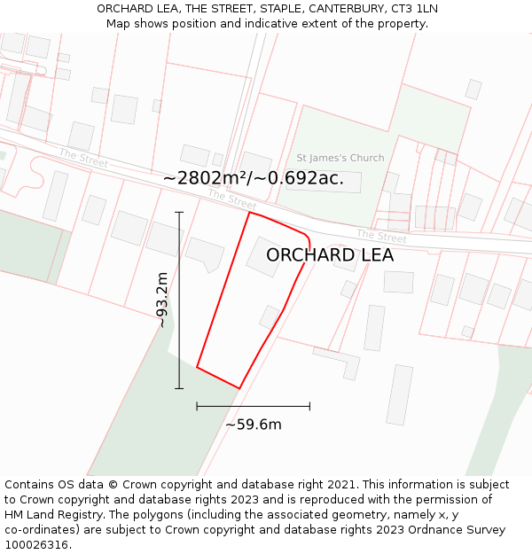 ORCHARD LEA, THE STREET, STAPLE, CANTERBURY, CT3 1LN: Plot and title map