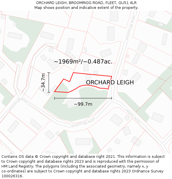 ORCHARD LEIGH, BROOMRIGG ROAD, FLEET, GU51 4LR: Plot and title map