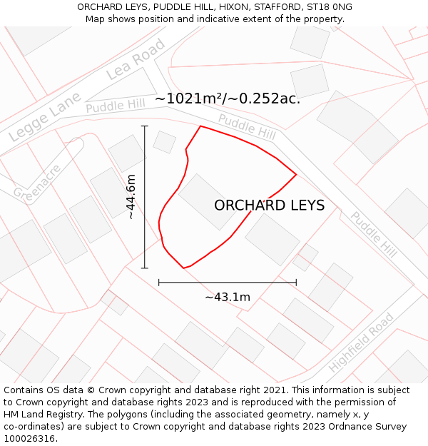 ORCHARD LEYS, PUDDLE HILL, HIXON, STAFFORD, ST18 0NG: Plot and title map