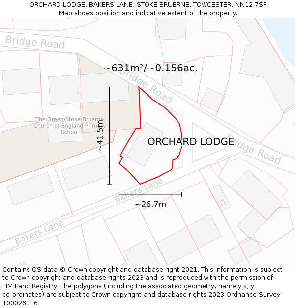 ORCHARD LODGE, BAKERS LANE, STOKE BRUERNE, TOWCESTER, NN12 7SF: Plot and title map
