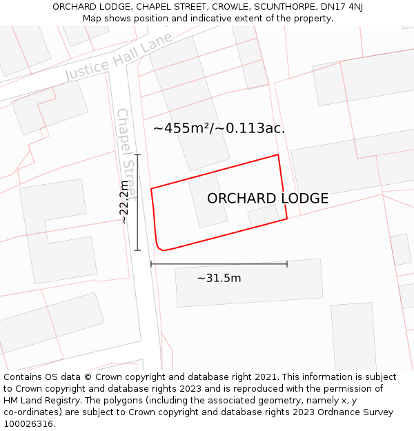 ORCHARD LODGE, CHAPEL STREET, CROWLE, SCUNTHORPE, DN17 4NJ: Plot and title map