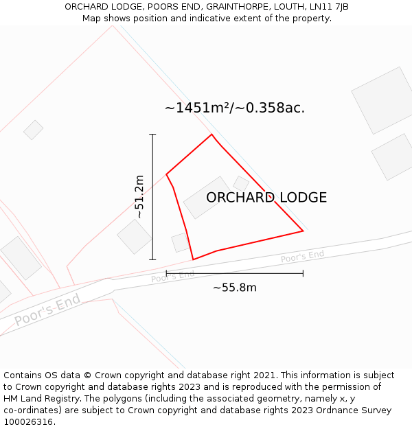 ORCHARD LODGE, POORS END, GRAINTHORPE, LOUTH, LN11 7JB: Plot and title map