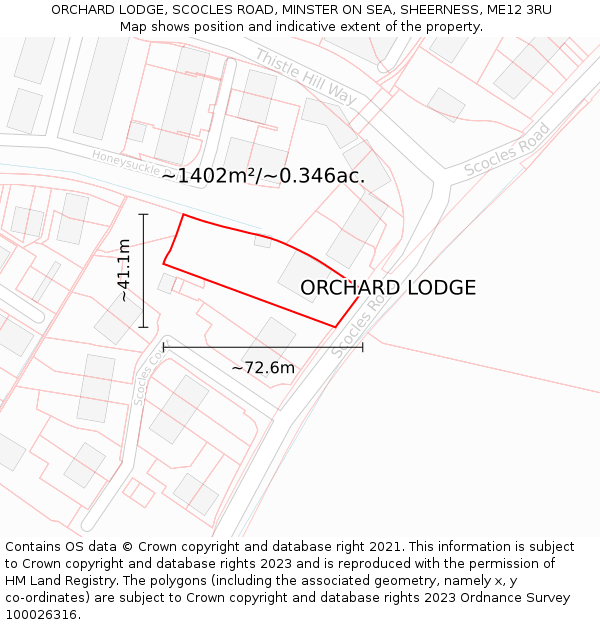 ORCHARD LODGE, SCOCLES ROAD, MINSTER ON SEA, SHEERNESS, ME12 3RU: Plot and title map
