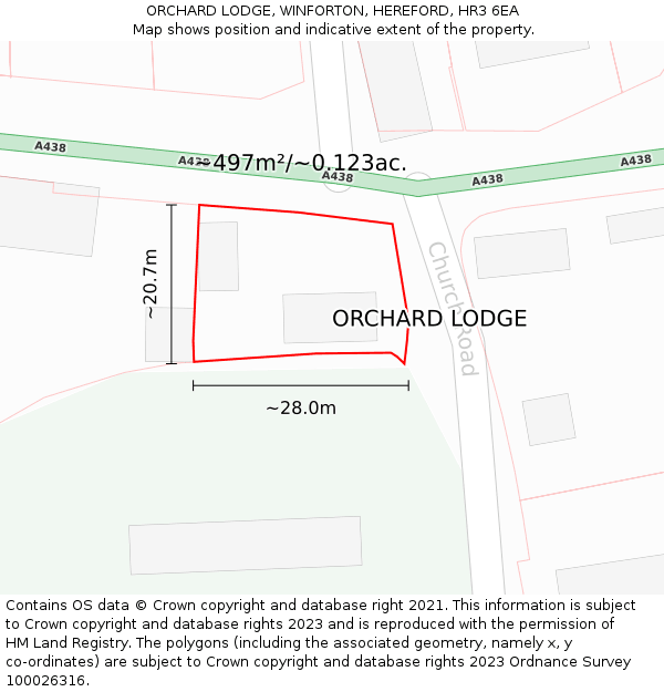 ORCHARD LODGE, WINFORTON, HEREFORD, HR3 6EA: Plot and title map