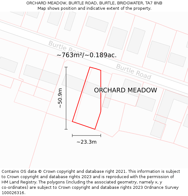 ORCHARD MEADOW, BURTLE ROAD, BURTLE, BRIDGWATER, TA7 8NB: Plot and title map