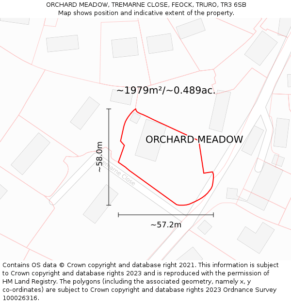 ORCHARD MEADOW, TREMARNE CLOSE, FEOCK, TRURO, TR3 6SB: Plot and title map