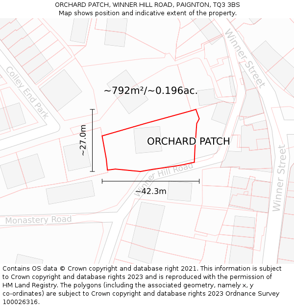 ORCHARD PATCH, WINNER HILL ROAD, PAIGNTON, TQ3 3BS: Plot and title map