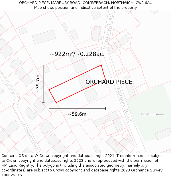 ORCHARD PIECE, MARBURY ROAD, COMBERBACH, NORTHWICH, CW9 6AU: Plot and title map