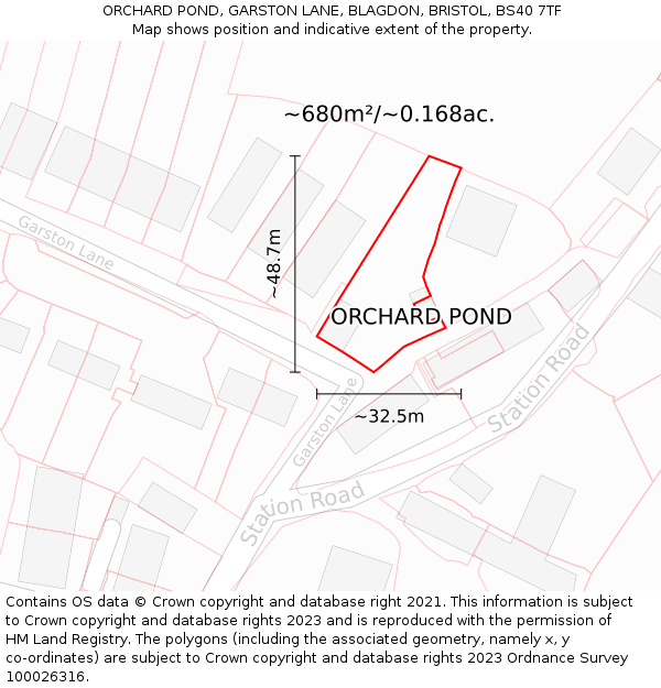 ORCHARD POND, GARSTON LANE, BLAGDON, BRISTOL, BS40 7TF: Plot and title map