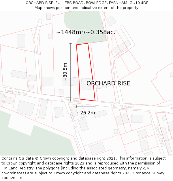 ORCHARD RISE, FULLERS ROAD, ROWLEDGE, FARNHAM, GU10 4DF: Plot and title map