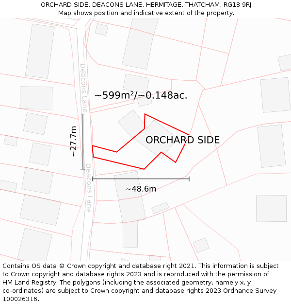 ORCHARD SIDE, DEACONS LANE, HERMITAGE, THATCHAM, RG18 9RJ: Plot and title map