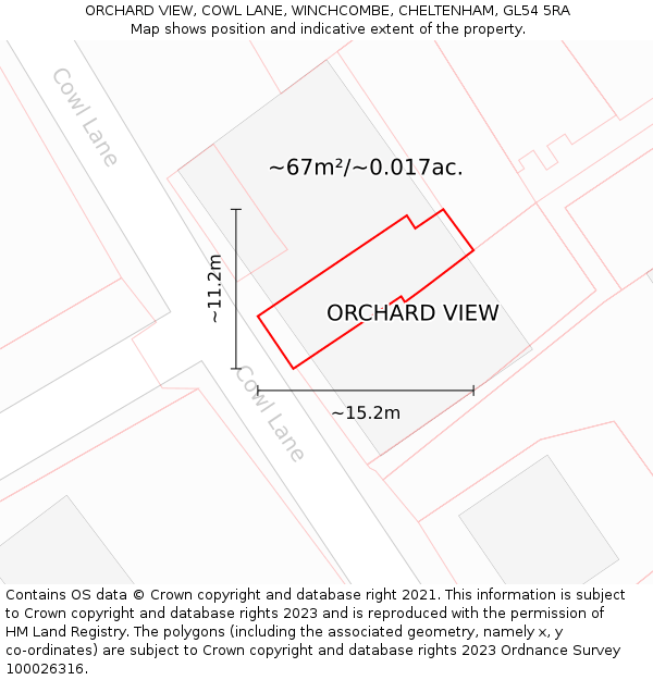 ORCHARD VIEW, COWL LANE, WINCHCOMBE, CHELTENHAM, GL54 5RA: Plot and title map