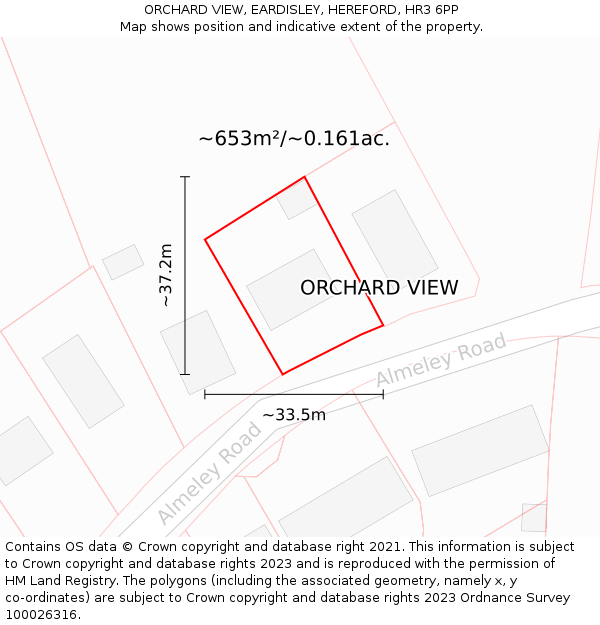 ORCHARD VIEW, EARDISLEY, HEREFORD, HR3 6PP: Plot and title map