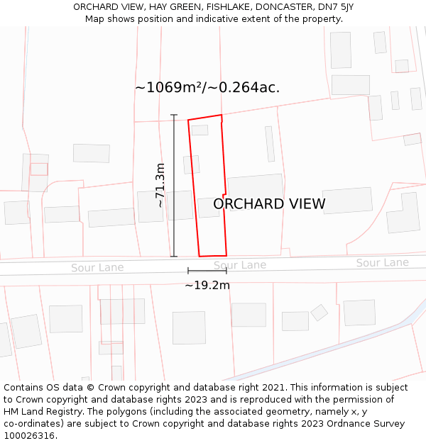 ORCHARD VIEW, HAY GREEN, FISHLAKE, DONCASTER, DN7 5JY: Plot and title map
